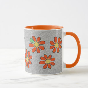Grafische Blumen-orange Grau Tasse