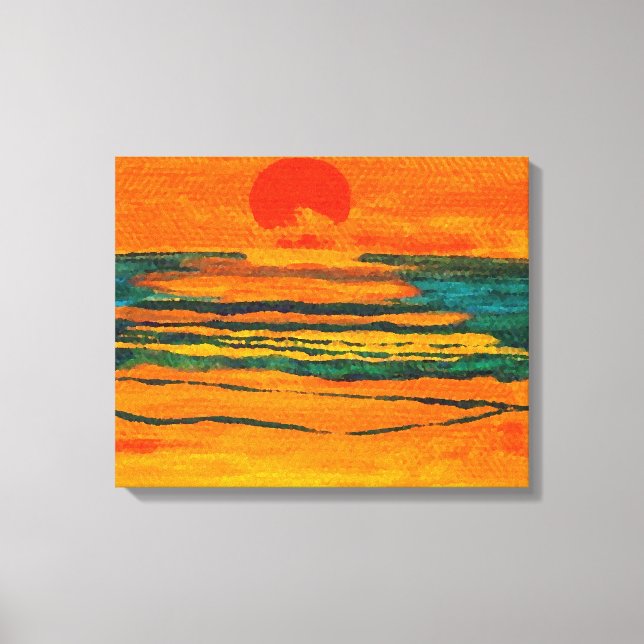 Grafische Dekoration der Sun Orange Ocean Sunset A Leinwanddruck (Vorderseite)