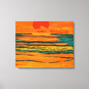Grafische Dekoration der Sun Orange Ocean Sunset A Leinwanddruck