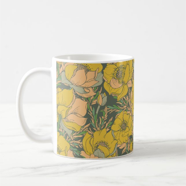 Grafische Frühlingstrollius-Blume Kaffeetasse (Links)
