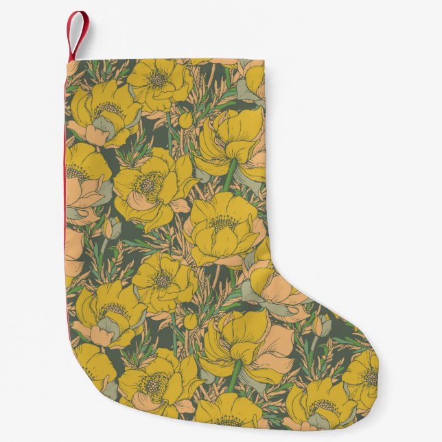 Grafische Frühlingstrollius-Blume Kleiner Weihnachtsstrumpf (Vorderseite)