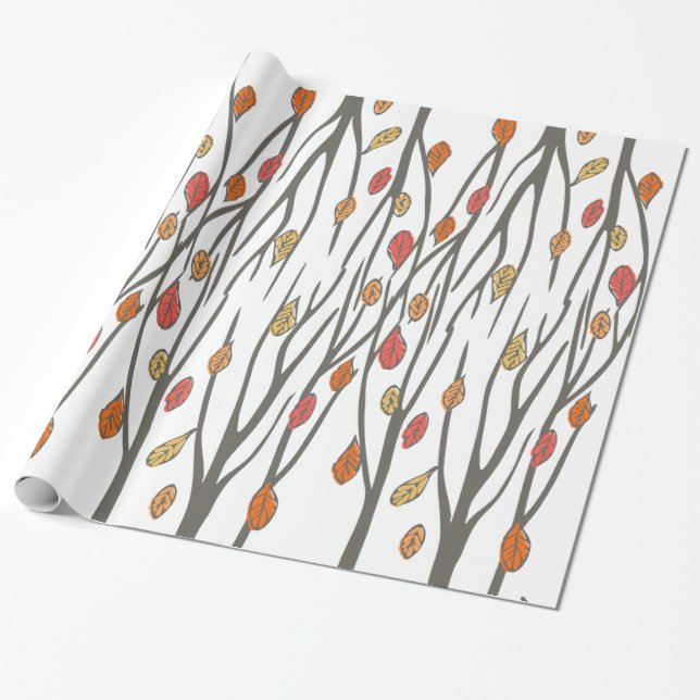 Grafische Herbst-Herbstlaube und Baumstruktur Geschenkpapier (Ungerollt)