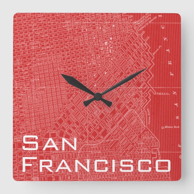 Grafische Karte von San Francisco Quadratische Wanduhr (Vorderseite)
