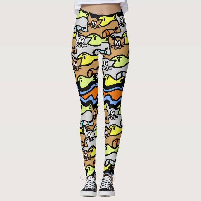 Grafische Katzen und Cartoon Leggings (Vorderseite)