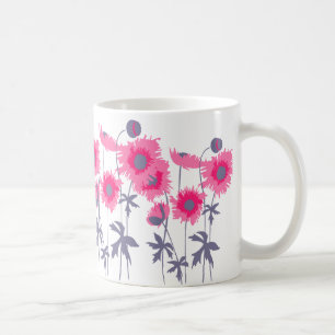 Grafische Kunst Blumen-Tasse mit rosa und grauen M Tasse