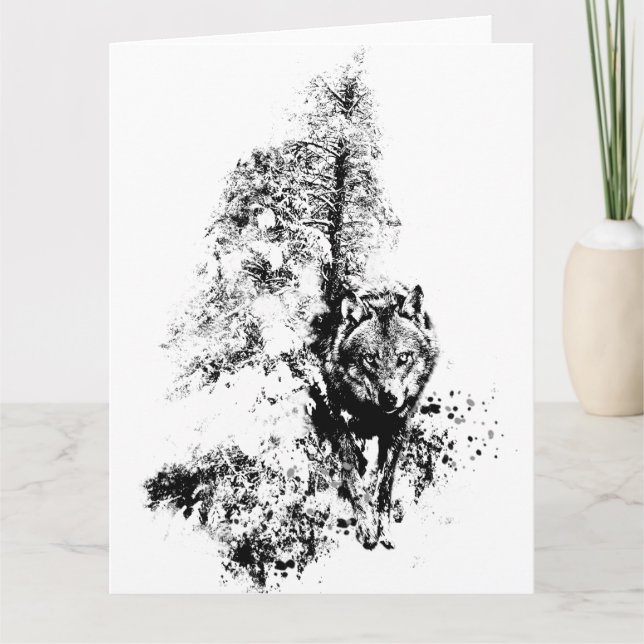 Grafische Kunst Grauer Wolf Wildtier Natur Blank Karte (Vorderseite)