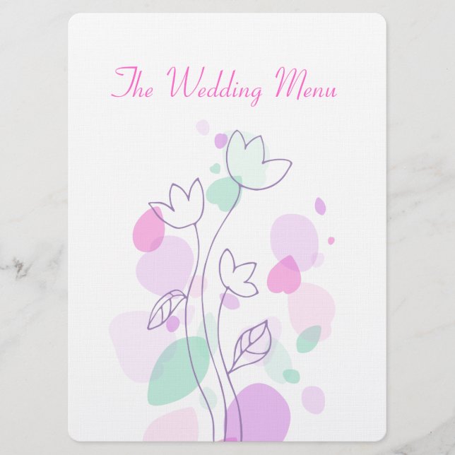 Grafische moderne Blume Blütenblätter Hochzeitsmen Menükarte (Vorderseite)