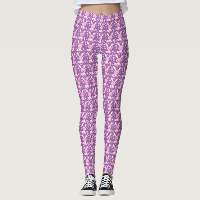 Grafische niedliche rosa Häschenkaninchen-Leggings Leggings (Vorderseite)