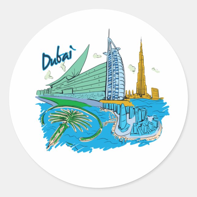 grafische Reise design.png Dubai-Stadt Runder Aufkleber (Vorderseite)