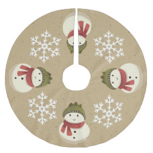 Grafische Rustikale Snowman Snowflake Grau Polyester Weihnachtsbaumdecke