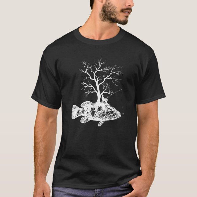 Grafischer Baum Angelrute Fisch Gruppe Zackenbarsc T-Shirt (Vorderseite)