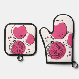Grafischer Granatapfel. Ofenhandschuh & Topflappen-Set