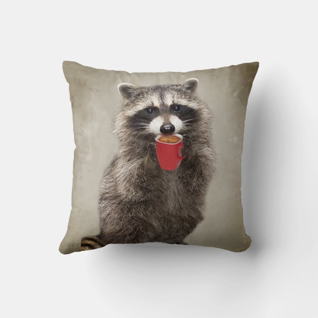 Grafischer Kunstspass Raccoon Drink Coffee Spaß Kissen (Rückseite)