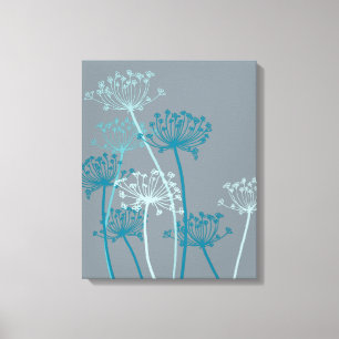 Grafischer, moderner Blume, blau-graue Leinwand