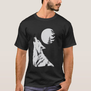 Grafischer Wolf Heulender Mond Wald Natur Tier Wil T-Shirt