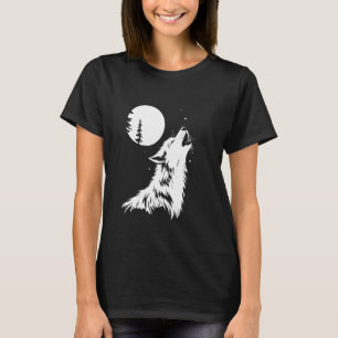 Grafischer Wolf Heulender Mond Wald Natur Tier Wil T-Shirt