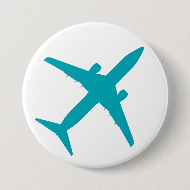 Grafisches Flugzeug in Aquablau Button (Vorderseite)