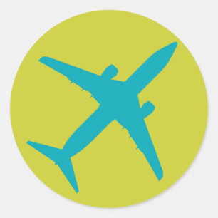 Grafisches Flugzeug in Aquablau Runder Aufkleber