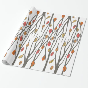 Grafisches Herbst-Herbstlaub- und -baummuster Geschenkpapier