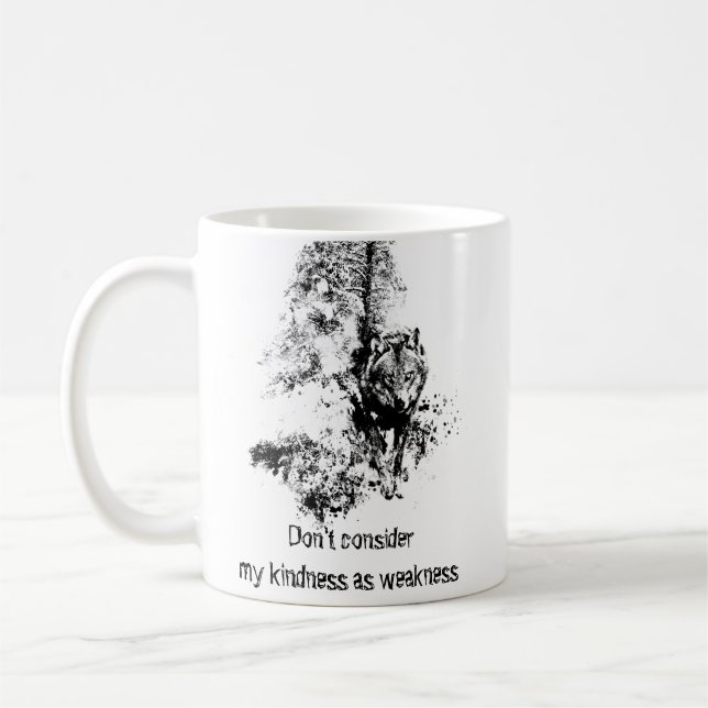 Grafisches Kunst-Grauer Wolf-Wildlife-Kindness-Zit Kaffeetasse (Links)