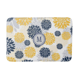 Grafisches Muster der Navy Blue Gold Blume Badematte