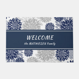 Grafisches Muster der Navy Blue Gray Blume Fußmatte