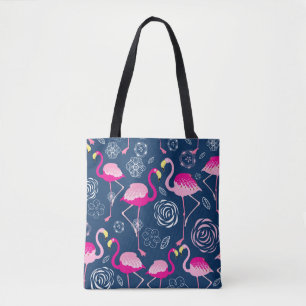 Grafisches Muster rosa Flamingos auf dunkelblau b