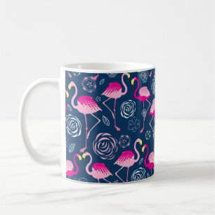Grafisches Muster rosa Flamingos auf dunkelblau b Kaffeetasse
