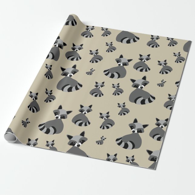 Grafisches Raccoon-Muster Geschenkpapier (Ungerollt)