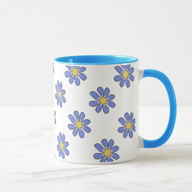 Grafisches romantisches blaues Mit Blumengelb Tasse (Rechts)