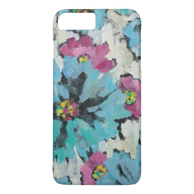 Grafisches rosa und blaues Blumen Case-Mate iPhone Hülle (Rückseite)
