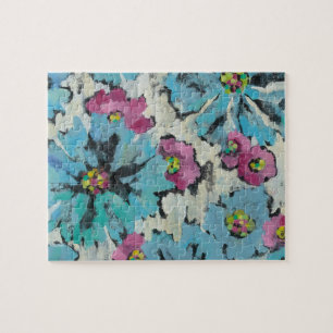 Grafisches rosa und blaues Blumen Puzzle
