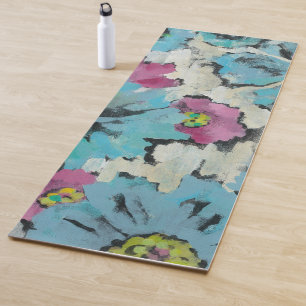 Grafisches rosa und blaues Blumen Yogamatte