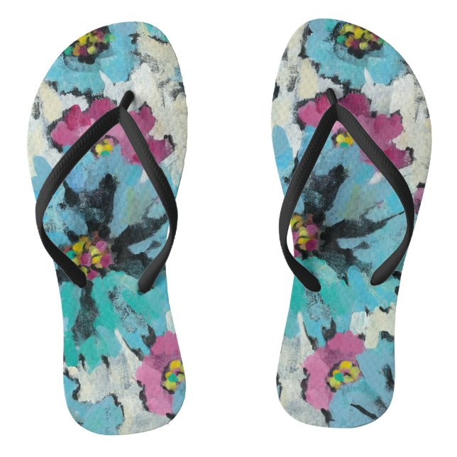 Grafisches Rosa und blaues Floral Flip Flops (Fußbett)