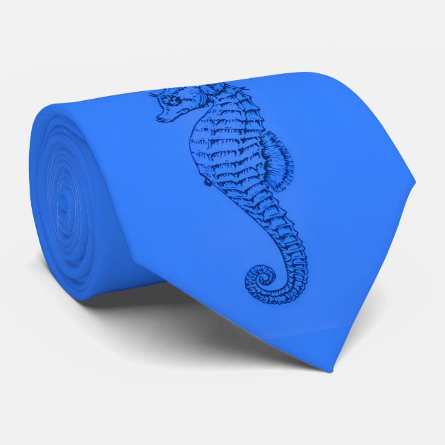 grafisches Seepferd in blau Krawatte (Gerollt)