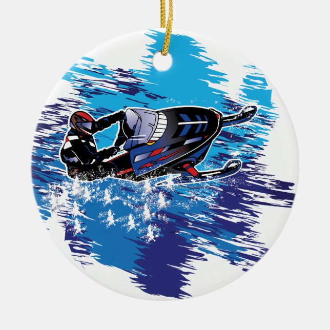 Grafisches Snowmobiler Keramik Ornament (Vorne)