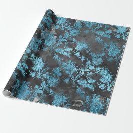 Grafit Grau Blau Blütengrungy Shabby Geschenkpapier