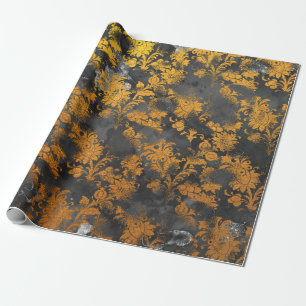 Grafitgrau Gold Schwarz Floral Grungy Chic Geschenkpapier