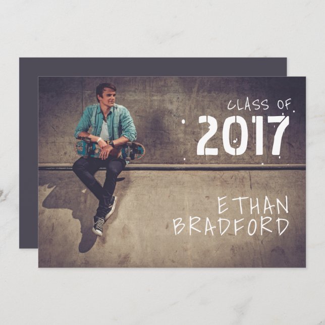 Grafitti Style Typ Foto Graduation Party Einladung (Vorne/Hinten)