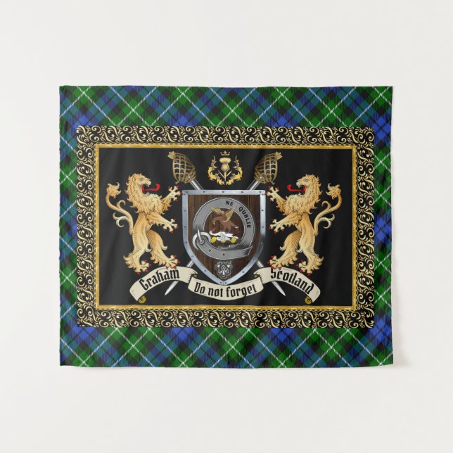 Graham Clan Abzeichen & Motto mit Löwen Wandteppich (Vorderseite (Horizontal))