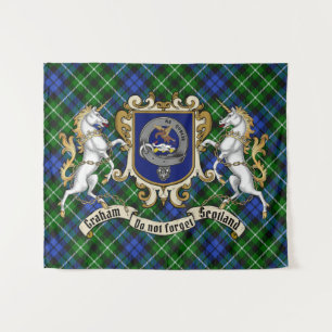 Graham Clan Abzeichen & Unicorns w/Tartan Wandteppich