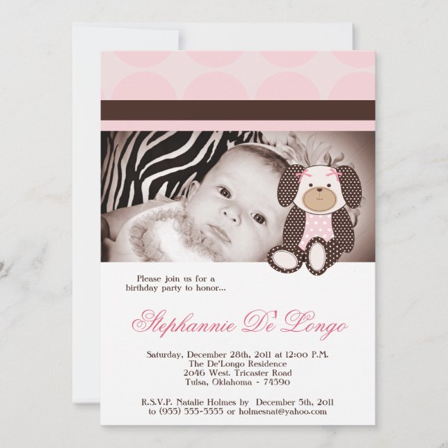 Graham Crackers Girl Pink Dog Birthday Einladung (Vorderseite)