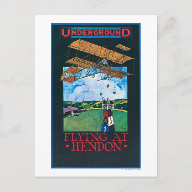 Grahame-White und Flugzeug über dem Flugplatzplaka Postkarte (Vorderseite)