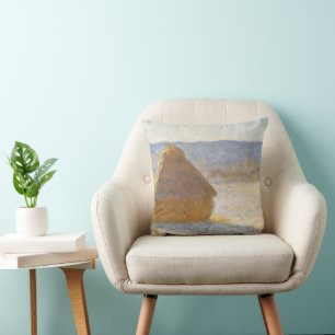 Grainstack am Morgen, Schneeeffekt von Claude Mone Kissen