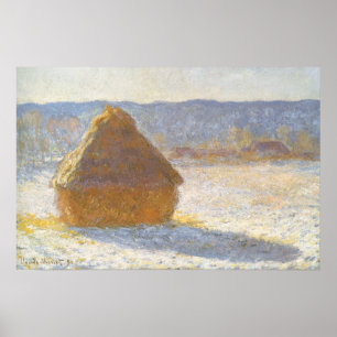 Grainstack am Morgen, Schneeeffekt von Claude Mone Poster