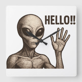 Grainy Encounter: Die Alien Gruß Quadratische Wanduhr
