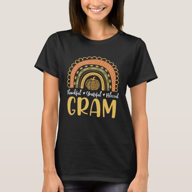 Gram Pumpkin Rainbow Sunflower Thankful Grateful B T-Shirt (Vorderseite)