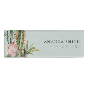 GRAMM PINK FLORAL DESERT CACTI FOLIAGE WATERCOLOR NAMENSCHILD