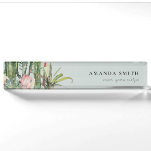 GRAMM PINK FLORAL DESERT CACTI FOLIAGE WATERCOLOR NAMENSPLAKETTE