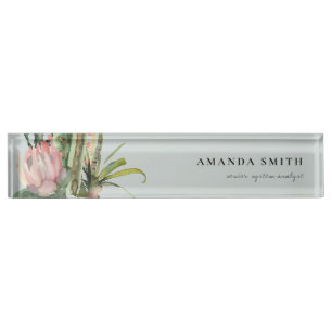 GRAMM PINK FLORAL DESERT CACTI FOLIAGE WATERCOLOR NAMENSPLAKETTE